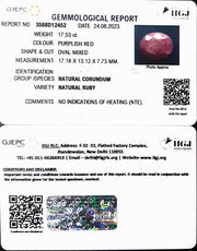 17.53/CT Natural Indian Ruby with Govt. Lab Certificate (1221)
